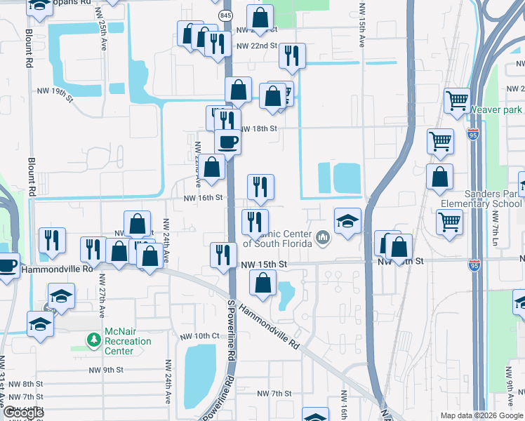 map of restaurants, bars, coffee shops, grocery stores, and more near 1930 Northwest 16th Street in Pompano Beach