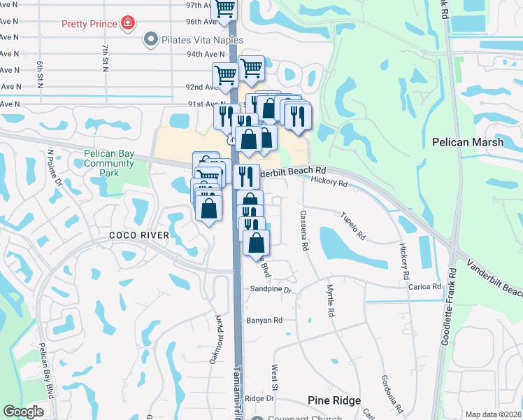 map of restaurants, bars, coffee shops, grocery stores, and more near 881 Meadowland Drive in Naples