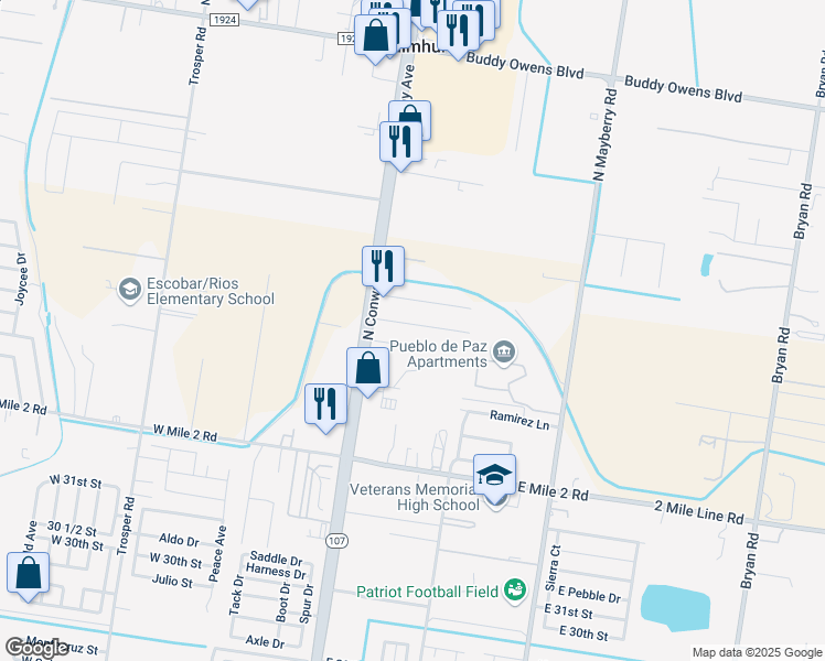 map of restaurants, bars, coffee shops, grocery stores, and more near 116 East Turista in Mission