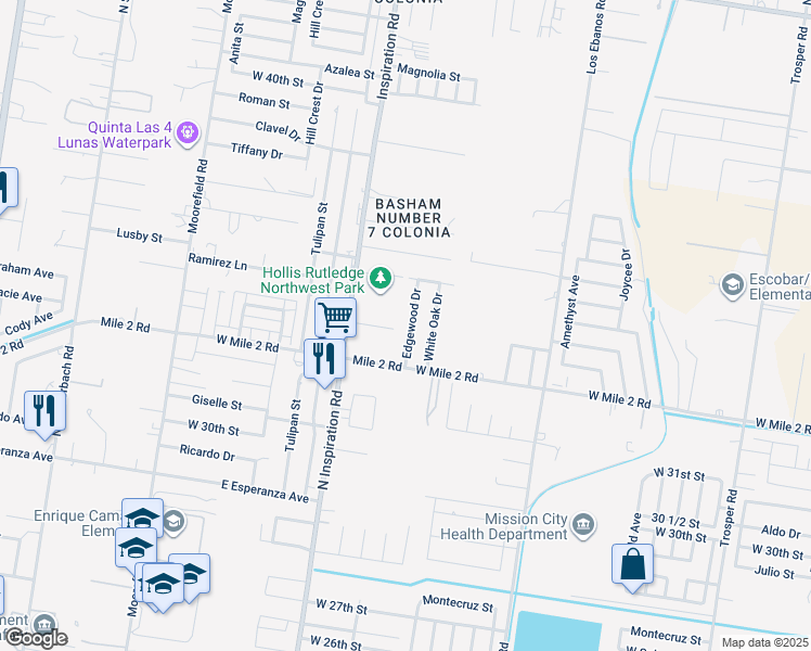 map of restaurants, bars, coffee shops, grocery stores, and more near 3213 Edgewood Drive in Mission