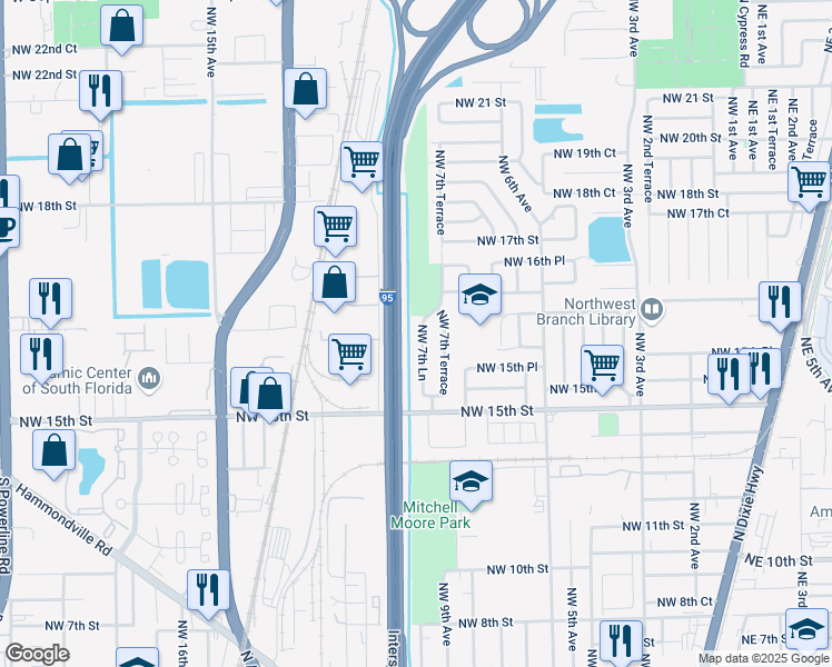map of restaurants, bars, coffee shops, grocery stores, and more near 1581 Northwest 7th Lane in Pompano Beach