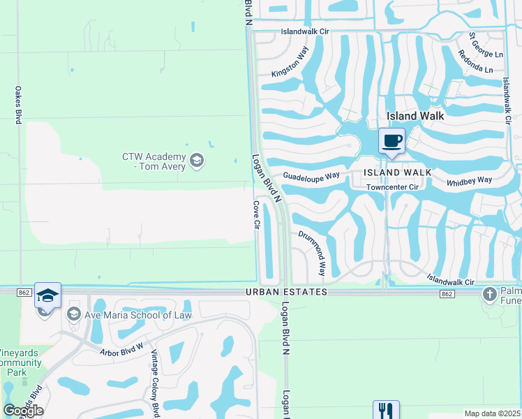 map of restaurants, bars, coffee shops, grocery stores, and more near 5725 Cove Circle in Naples