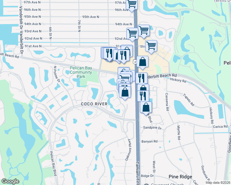 map of restaurants, bars, coffee shops, grocery stores, and more near 700 Lambiance Circle in Naples