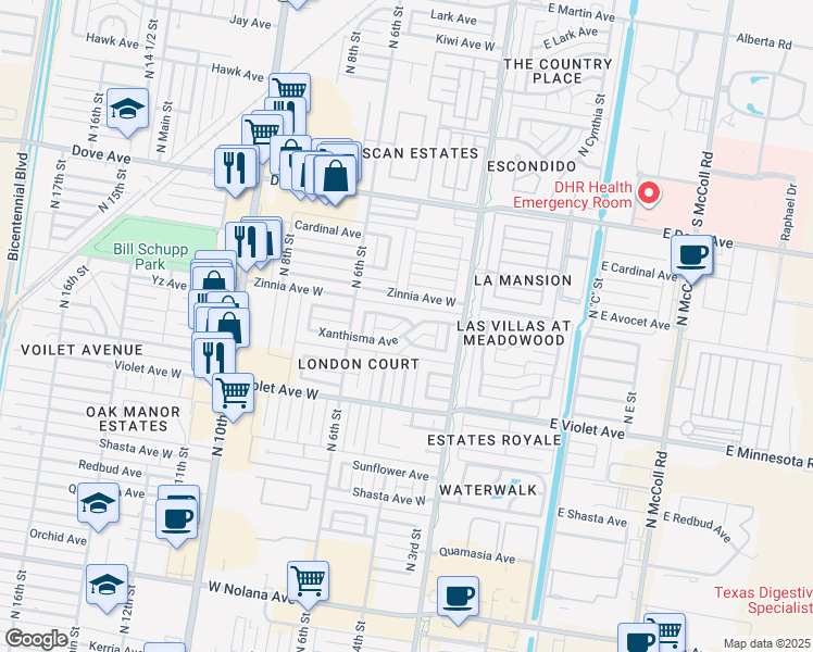 map of restaurants, bars, coffee shops, grocery stores, and more near 5005 North 4th Street in McAllen
