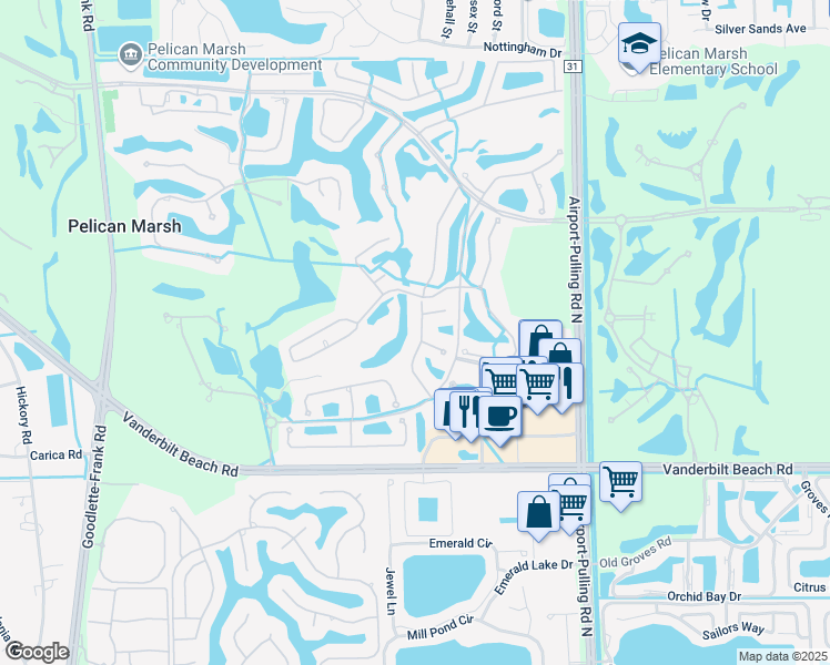 map of restaurants, bars, coffee shops, grocery stores, and more near 9065 Terranova Drive in Naples