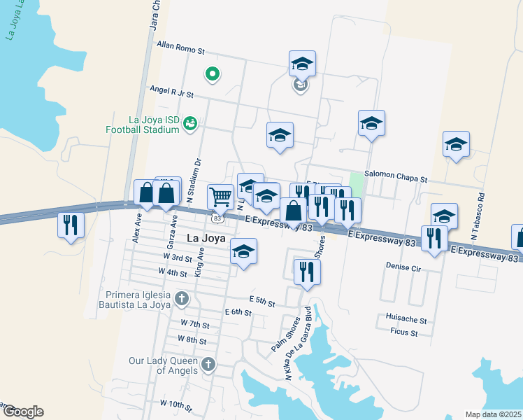 map of restaurants, bars, coffee shops, grocery stores, and more near 201 East Expressway 83 in La Joya