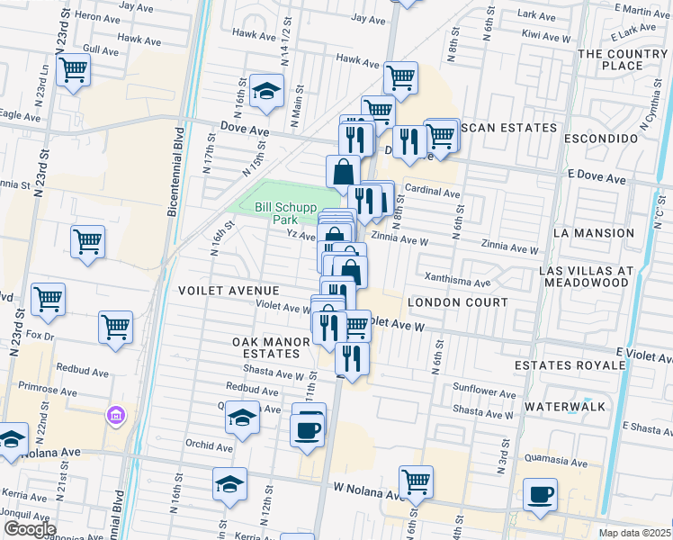 map of restaurants, bars, coffee shops, grocery stores, and more near 5001 North 10th Street in McAllen