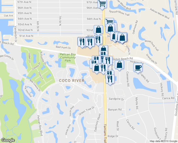 map of restaurants, bars, coffee shops, grocery stores, and more near 1300 Lambiance Cir in Naples