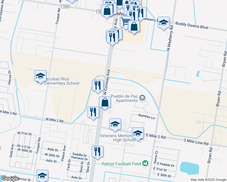 map of restaurants, bars, coffee shops, grocery stores, and more near 116 East Turista in Mission