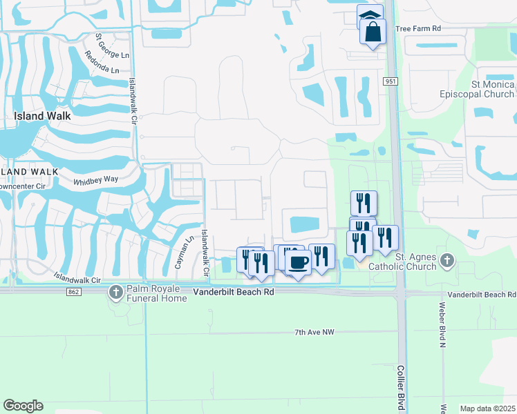 map of restaurants, bars, coffee shops, grocery stores, and more near 7524 Carnegie Way in Naples