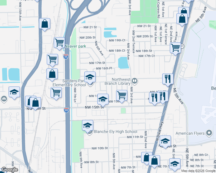 map of restaurants, bars, coffee shops, grocery stores, and more near 1576 Northwest 5th Avenue in Pompano Beach