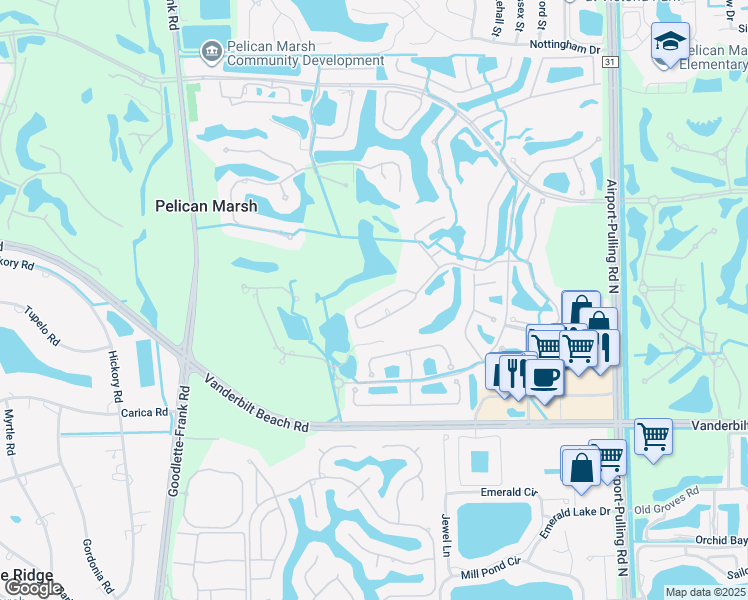 map of restaurants, bars, coffee shops, grocery stores, and more near 9054 Whimbrel Watch Lane in Naples