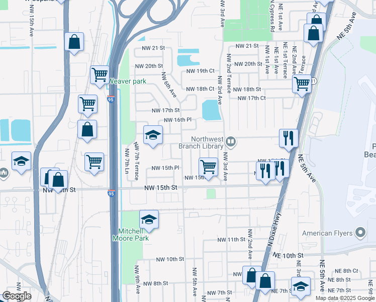 map of restaurants, bars, coffee shops, grocery stores, and more near 1576 Northwest 5th Avenue in Pompano Beach