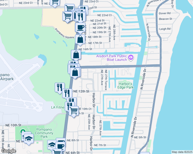 map of restaurants, bars, coffee shops, grocery stores, and more near 1301 Northeast 26th Terrace in Pompano Beach