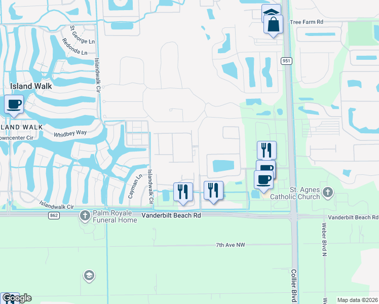 map of restaurants, bars, coffee shops, grocery stores, and more near 7524 Carnegie Way in Naples