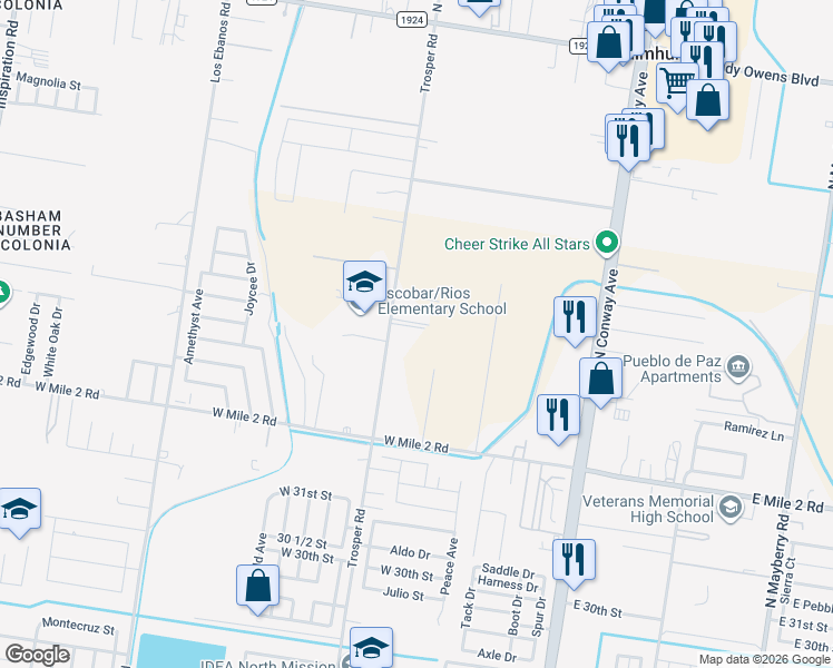 map of restaurants, bars, coffee shops, grocery stores, and more near 3224 Trosper Road in Mission