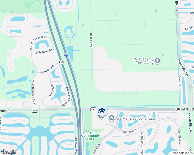 map of restaurants, bars, coffee shops, grocery stores, and more near 1156 Oakes Boulevard in Naples