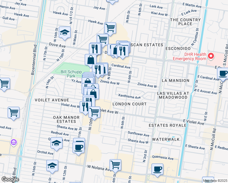 map of restaurants, bars, coffee shops, grocery stores, and more near 5005 North 8th Street in McAllen