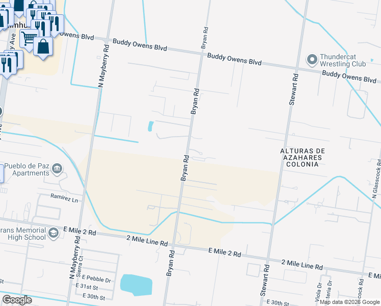map of restaurants, bars, coffee shops, grocery stores, and more near 3618 Bryan Road in Mission
