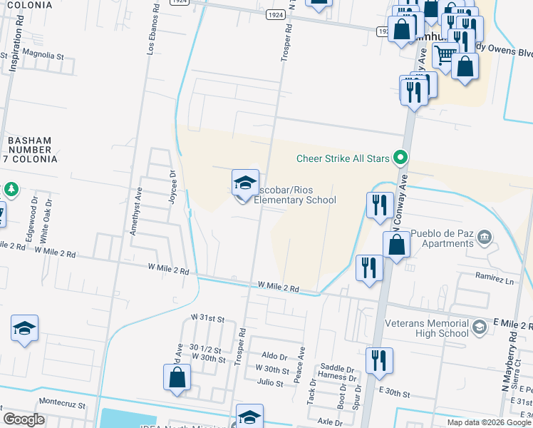 map of restaurants, bars, coffee shops, grocery stores, and more near 3224 Trosper Road in Mission