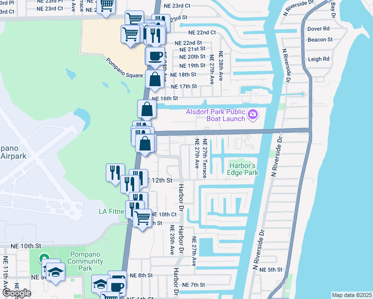 map of restaurants, bars, coffee shops, grocery stores, and more near 1301 Northeast 26th Terrace in Pompano Beach