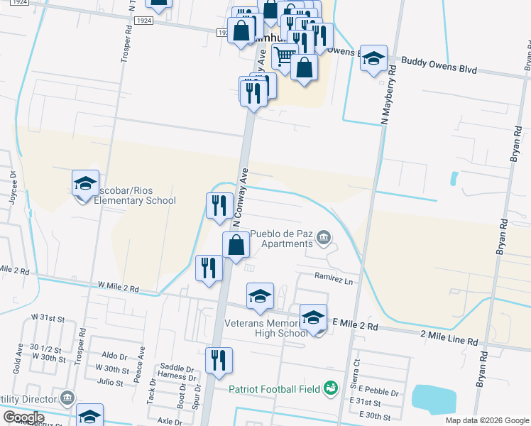 map of restaurants, bars, coffee shops, grocery stores, and more near 116 East Turista in Mission