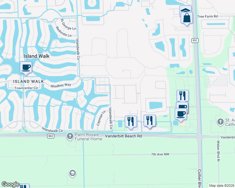 map of restaurants, bars, coffee shops, grocery stores, and more near 7515 Morgan Way in Naples