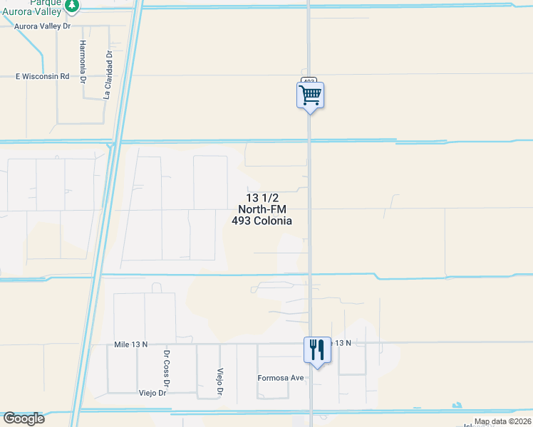 map of restaurants, bars, coffee shops, grocery stores, and more near 4782 Farm to Market Road 493 in Donna
