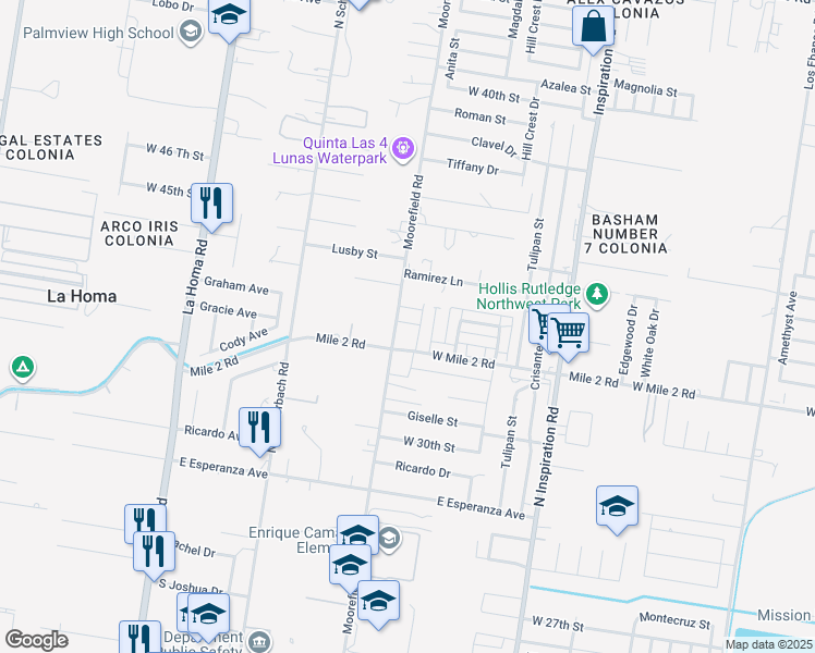 map of restaurants, bars, coffee shops, grocery stores, and more near 3201 Anita Street in Mission