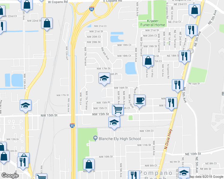map of restaurants, bars, coffee shops, grocery stores, and more near 1589 Northwest 6th Avenue in Pompano Beach