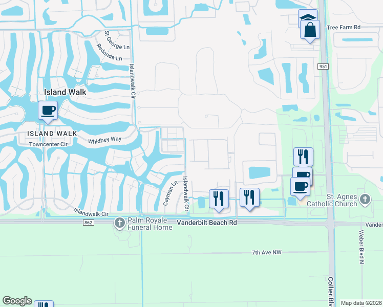 map of restaurants, bars, coffee shops, grocery stores, and more near 7515 Morgan Way in Naples