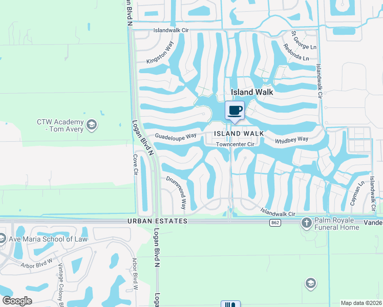 map of restaurants, bars, coffee shops, grocery stores, and more near 6283 Towncenter Circle in Naples