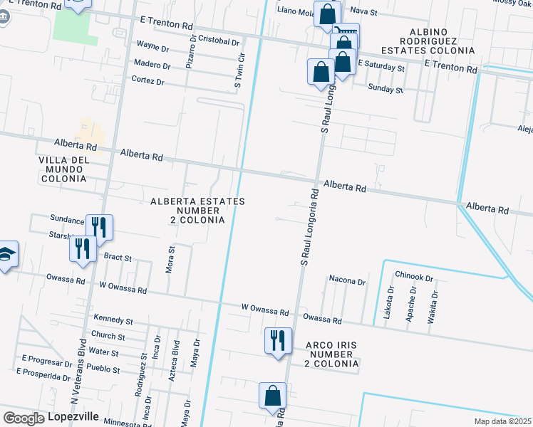 map of restaurants, bars, coffee shops, grocery stores, and more near 5412 South Raul Longoria Road in Edinburg