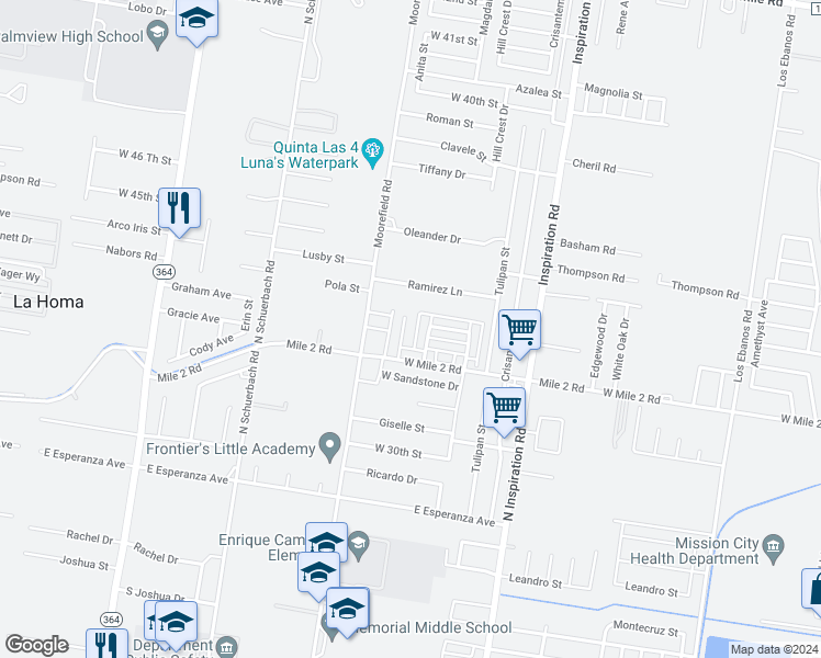map of restaurants, bars, coffee shops, grocery stores, and more near 3300 Anita Street in Mission