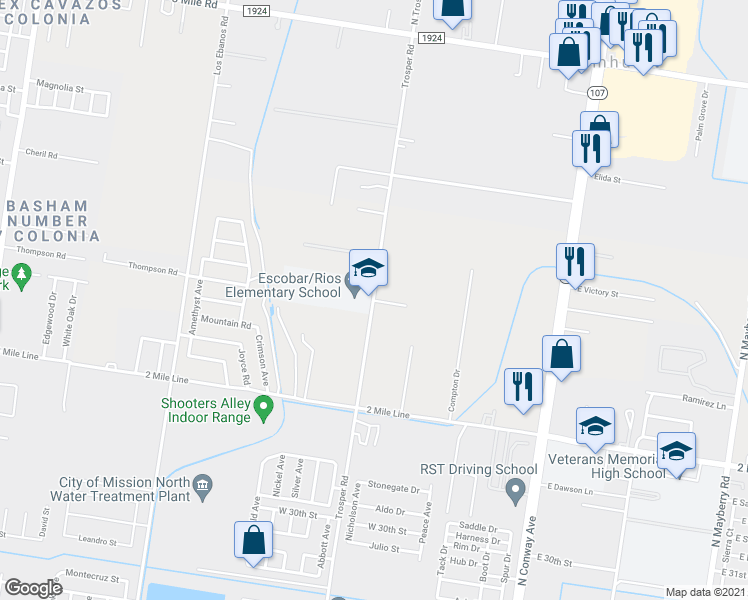 map of restaurants, bars, coffee shops, grocery stores, and more near 3224 Trosper Road in Mission