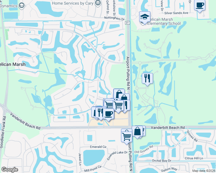 map of restaurants, bars, coffee shops, grocery stores, and more near 9226 Troon Lakes Drive in Naples