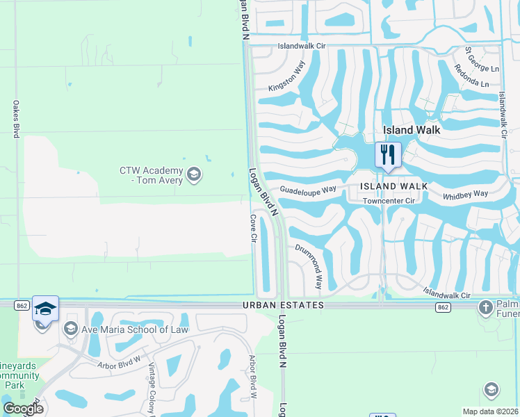 map of restaurants, bars, coffee shops, grocery stores, and more near 5766 Cove Circle in Naples
