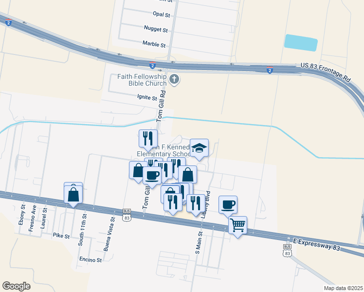 map of restaurants, bars, coffee shops, grocery stores, and more near 608 Tom Gill Road in Penitas