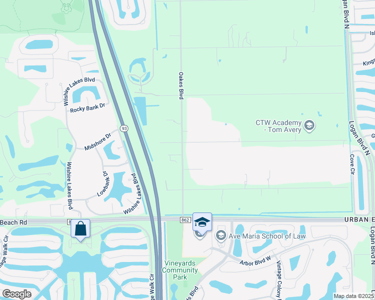 map of restaurants, bars, coffee shops, grocery stores, and more near 1170 Oakes Boulevard in Naples