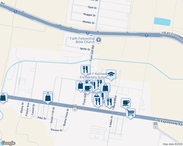 map of restaurants, bars, coffee shops, grocery stores, and more near 608 Tom Gill Road in Penitas