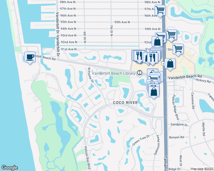map of restaurants, bars, coffee shops, grocery stores, and more near 742 Bentwater Circle in Naples