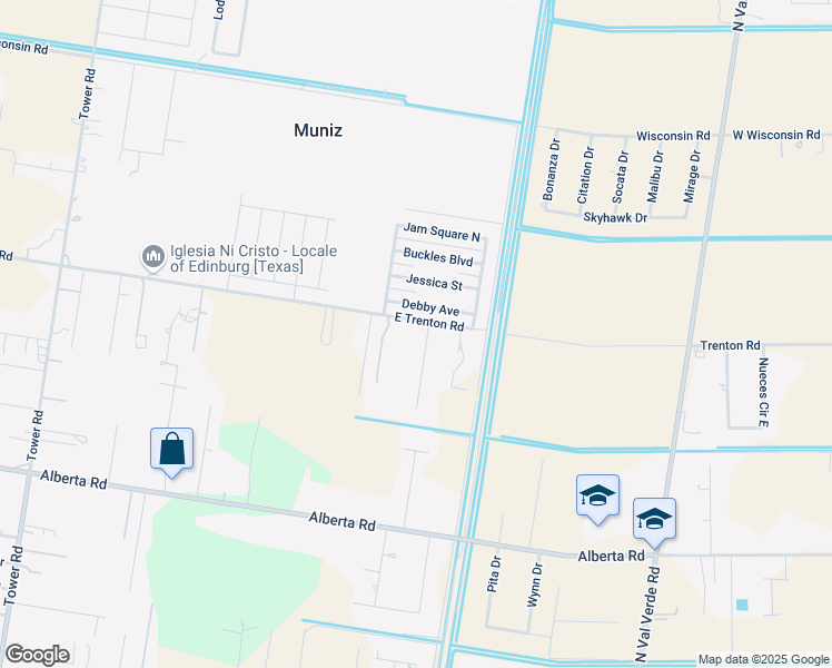 map of restaurants, bars, coffee shops, grocery stores, and more near 8112 Debby Avenue in Edinburg