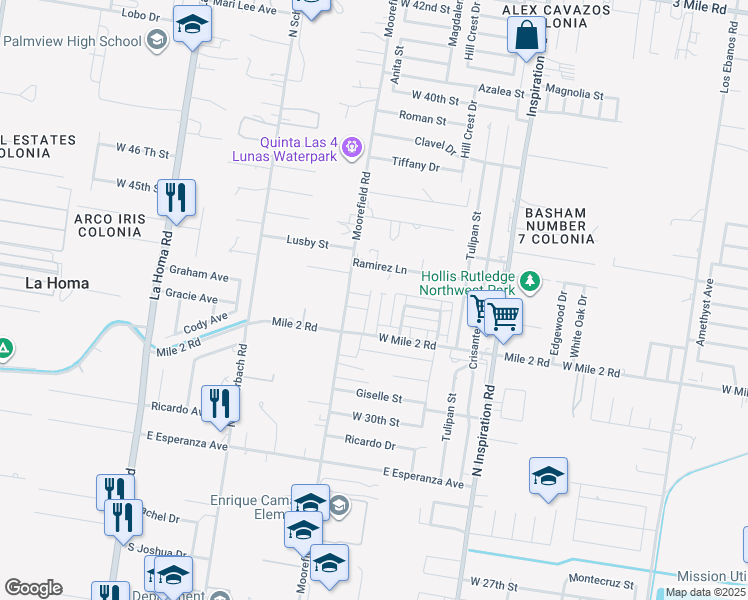 map of restaurants, bars, coffee shops, grocery stores, and more near 3305 Anita Street in Mission