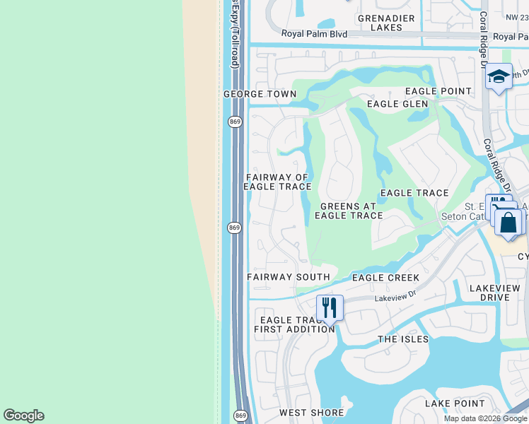 map of restaurants, bars, coffee shops, grocery stores, and more near 12712 Northwest 17th Street in Coral Springs