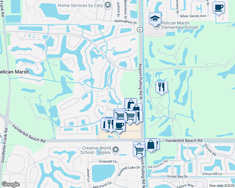 map of restaurants, bars, coffee shops, grocery stores, and more near 9226 Troon Lakes Drive in Naples