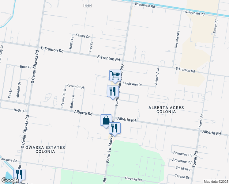 map of restaurants, bars, coffee shops, grocery stores, and more near 5301 Beaumont Avenue in Edinburg