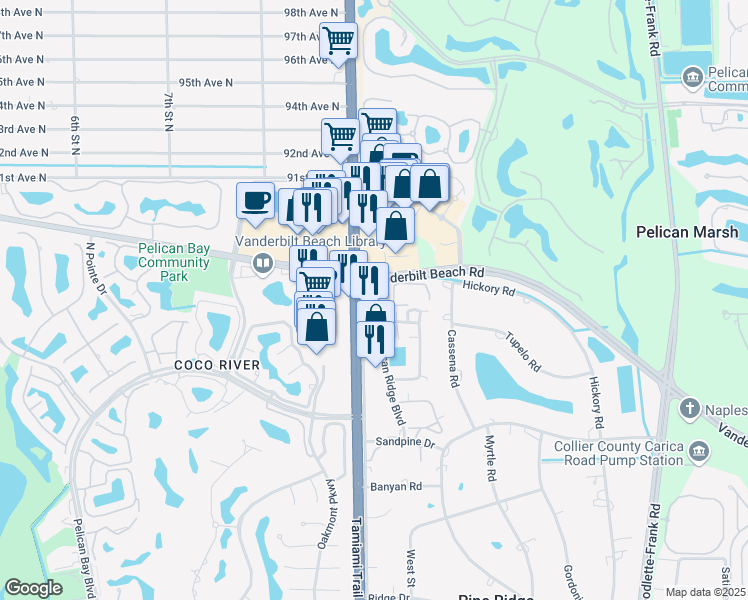map of restaurants, bars, coffee shops, grocery stores, and more near 8870 Tamiami Trail North in Naples