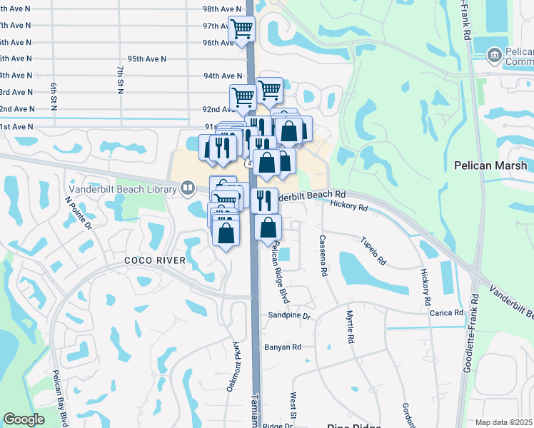 map of restaurants, bars, coffee shops, grocery stores, and more near 8870 Tamiami Trail North in Naples