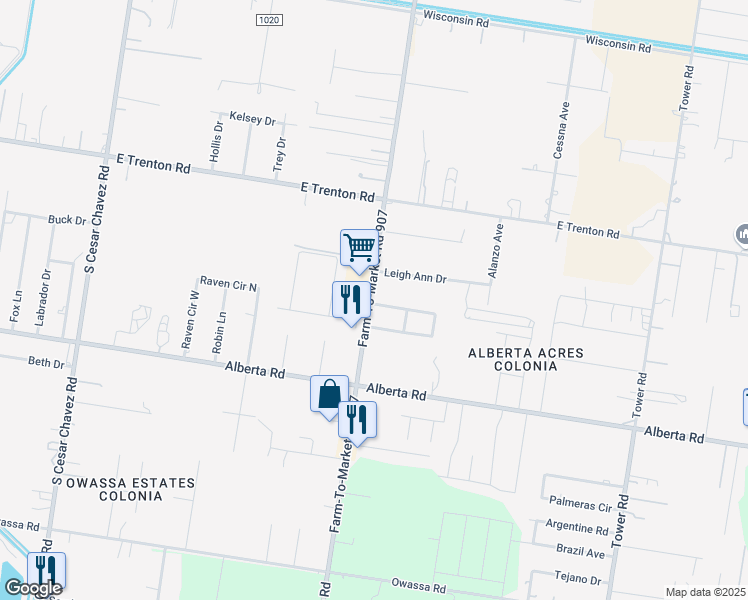 map of restaurants, bars, coffee shops, grocery stores, and more near 5301 Beaumont Avenue in Edinburg