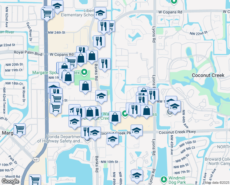 map of restaurants, bars, coffee shops, grocery stores, and more near 1700 Hammock Boulevard in Coconut Creek